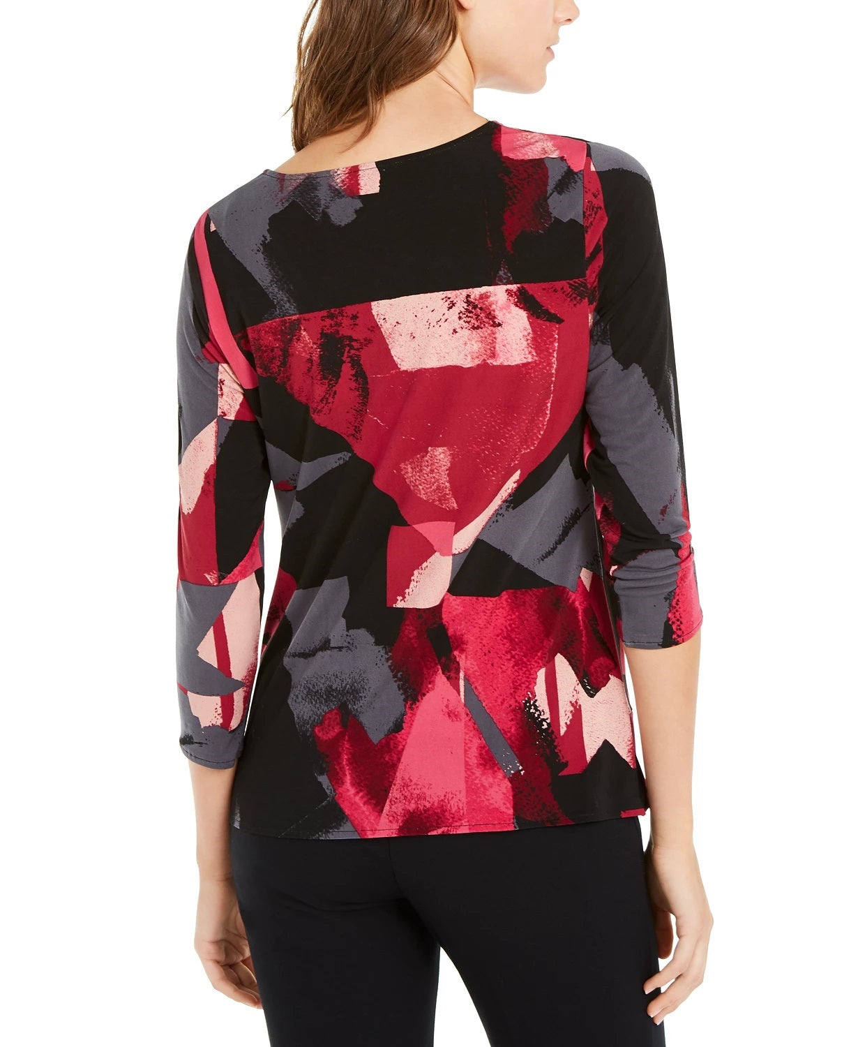 Blusa feminina Alfani estampada drapeada com manga 3/4 rosa tamanho XX-G