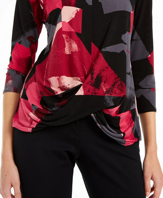 Blusa feminina Alfani estampada drapeada com manga 3/4 rosa tamanho XX-G