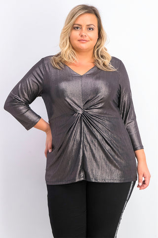 Alfani Women's Metallic Twist-Front Top Black Size XX Large
