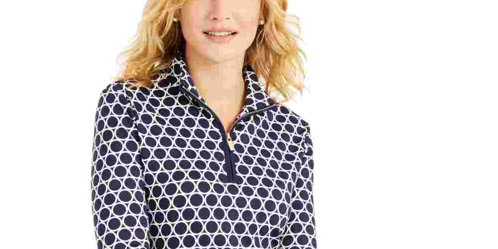 Camiseta feminina estampada Charter Club com zíper e meio zíper, azul, tamanho X-S