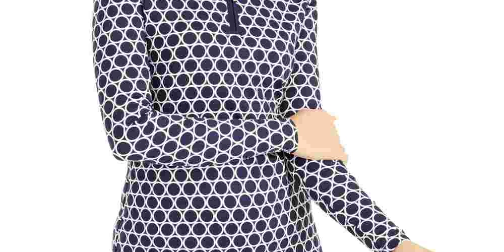 Camiseta feminina estampada Charter Club com zíper e meio zíper, azul, tamanho X-S