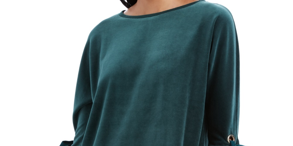 Charter Club Blusa de veludo com manga amarrada feminina, verde, tamanho XX-G