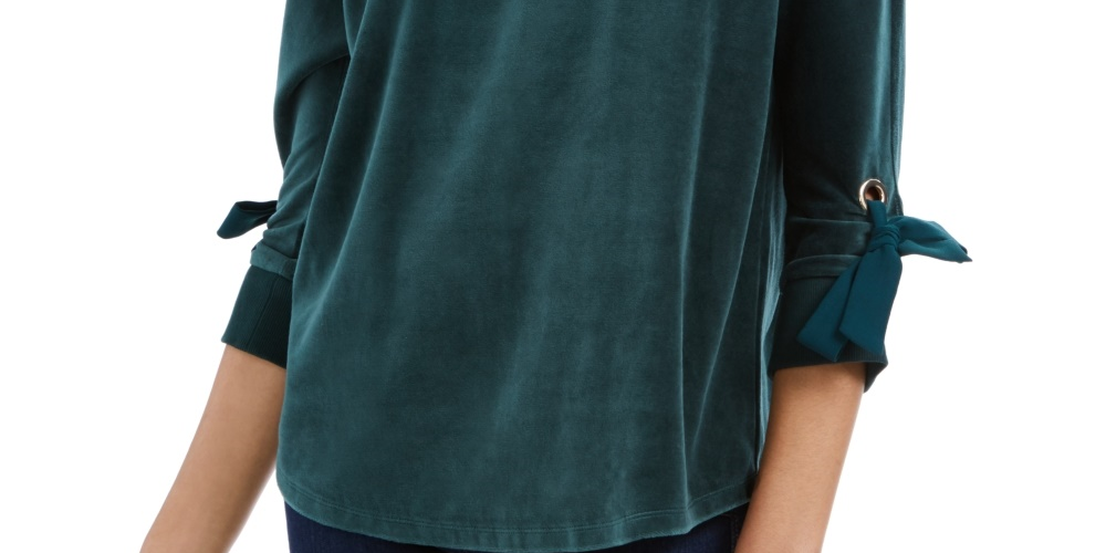 Charter Club Blusa de veludo com manga amarrada feminina, verde, tamanho XX-G