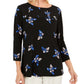 Blusa plissada com estampa floral feminina Charter Club, preta, tamanho médio