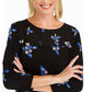 Blusa plissada com estampa floral feminina Charter Club, preta, tamanho XX-G