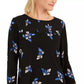 Charter Club Top Feminino Petite Floral Pintucked Preto Tamanho Médio