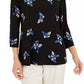Charter Club Top Feminino Petite Floral Pintucked Preto Tamanho Médio