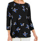 Top feminino com pregas florais Charter Club, preto, tamanho pequeno, extragrande