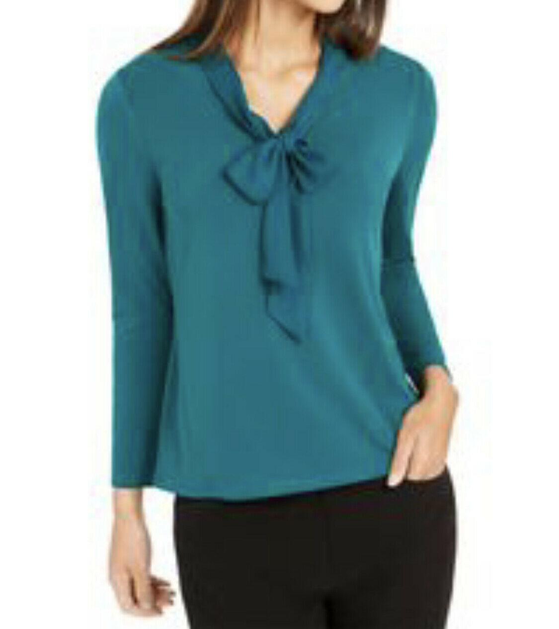 Charter Club Top feminino com amarração trançada, verde escuro, tamanho grande