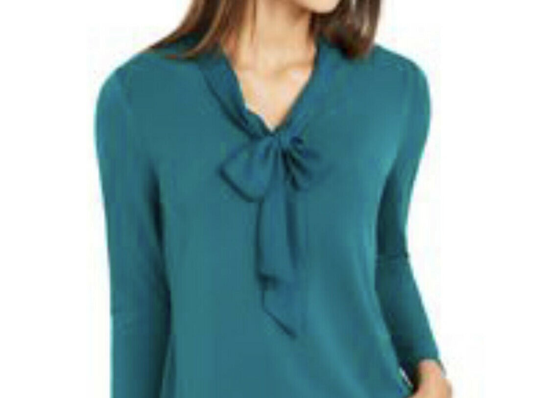 Charter Club Top feminino com amarração trançada, verde escuro, tamanho grande