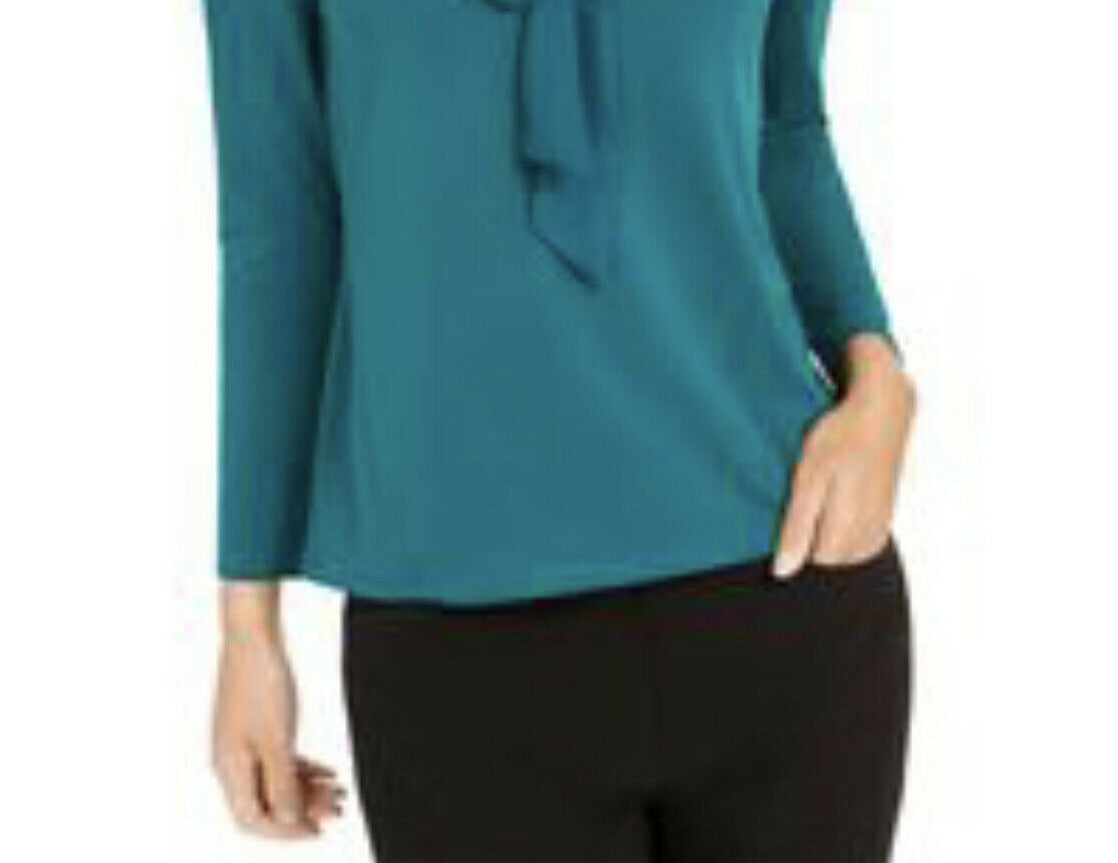 Charter Club Top feminino com amarração trançada, verde escuro, tamanho grande