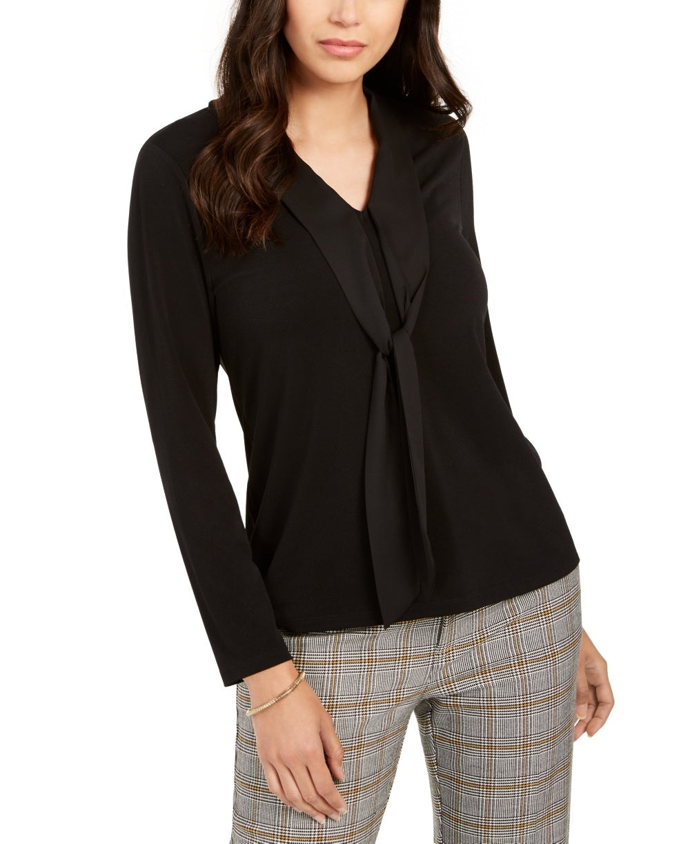 Top de crepe feminino Charter Club com decote redondo, preto, tamanho pequeno médio