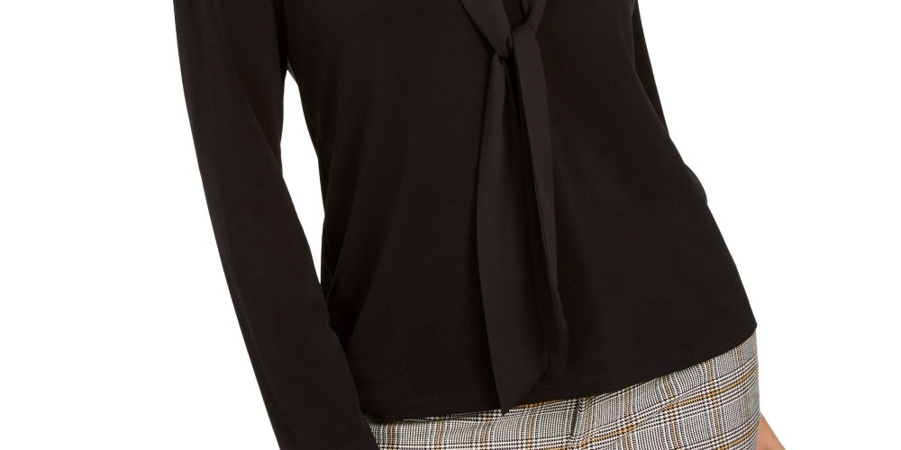 Top de crepe feminino Charter Club com decote redondo, preto, tamanho pequeno médio
