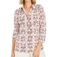 Camisa polo feminina Charter Club com estampa de manga 3/4, rosa, tamanho X-S