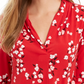 Blusa feminina com estampa floral e decote em V, plissada, vermelha, tamanho grande