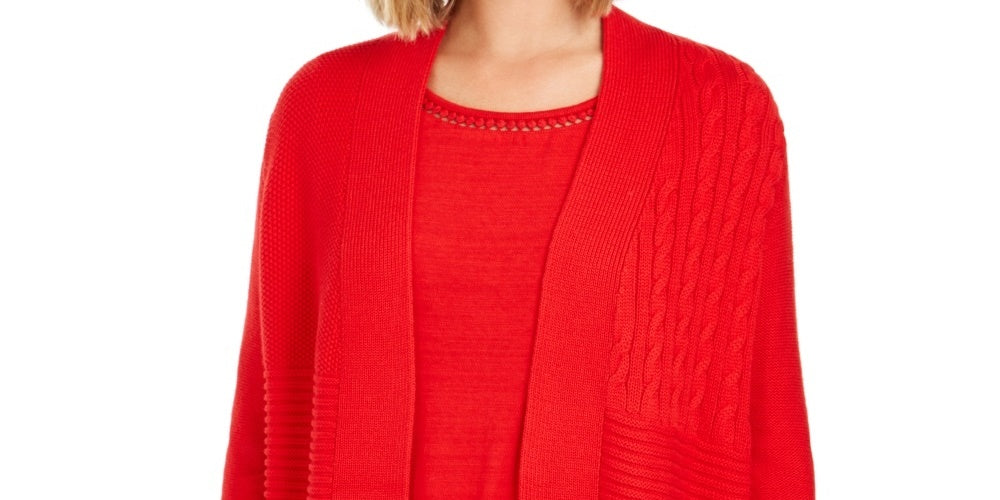 Cardigan feminino patchwork Charter Club vermelho tamanho médio