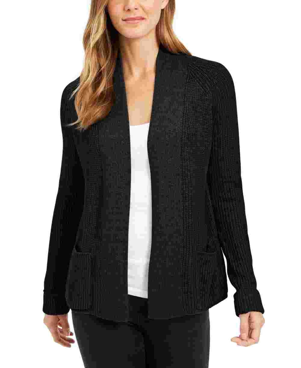 Cardigan feminino de algodão com frente aberta Charter Club, preto, tamanho médio