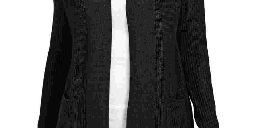 Cardigan feminino de algodão com frente aberta Charter Club, preto, tamanho médio