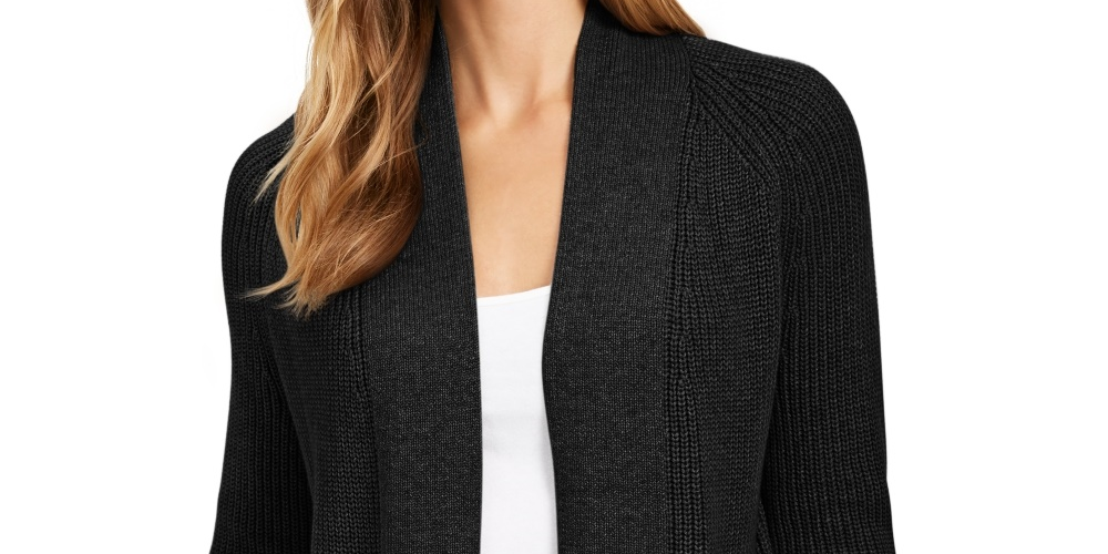 Cardigan feminino de algodão com frente aberta Charter Club, preto, tamanho pequeno