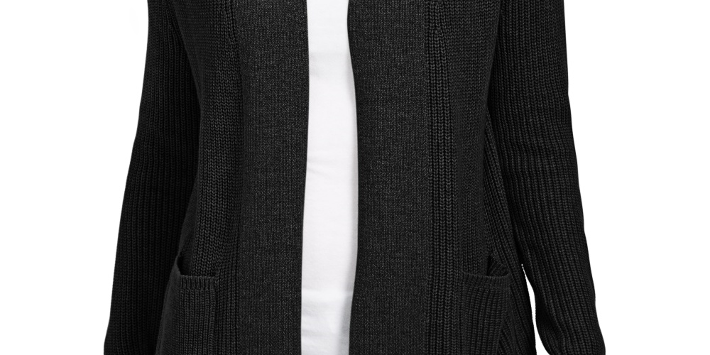 Cardigan feminino de algodão com frente aberta Charter Club, preto, tamanho pequeno
