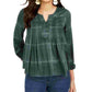 Blusa plissada xadrez feminina Style &amp; Co, verde, tamanho pequeno, médio