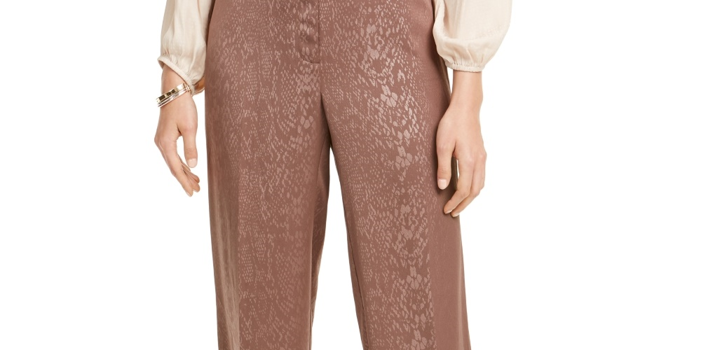 Calça feminina Alfani com estampa de cobra e perna larga, marrom, tamanho 2, pequena