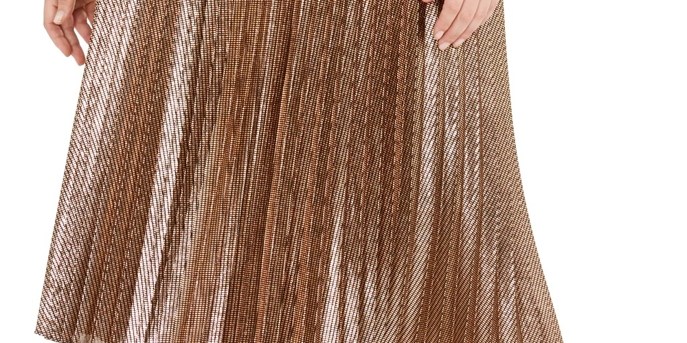 Saia midi plissada metálica plus size Alfani feminina marrom tamanho 2X