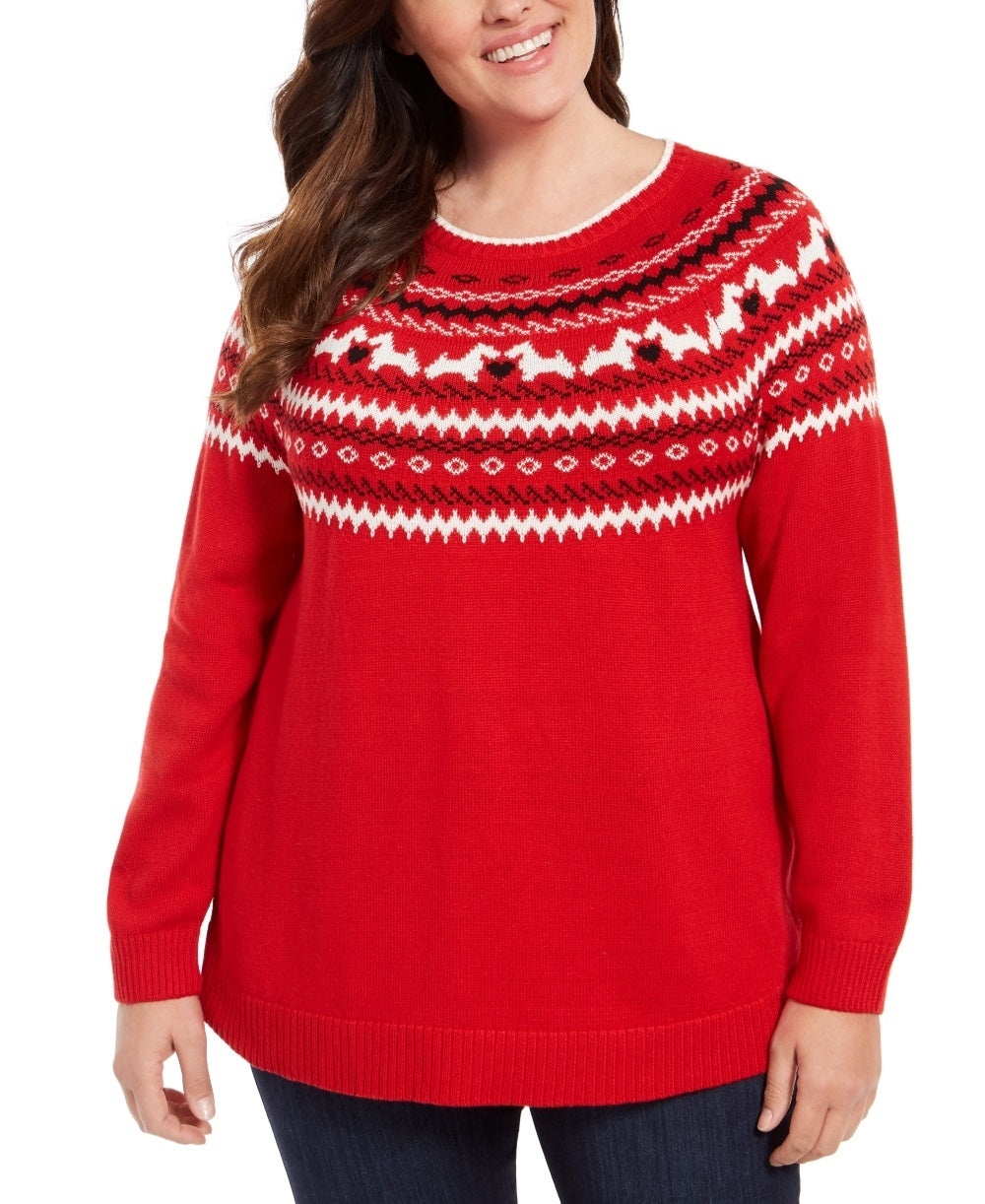 Suéter feminino Charter Club Plus Fair Isle estampado vermelho tamanho 0X