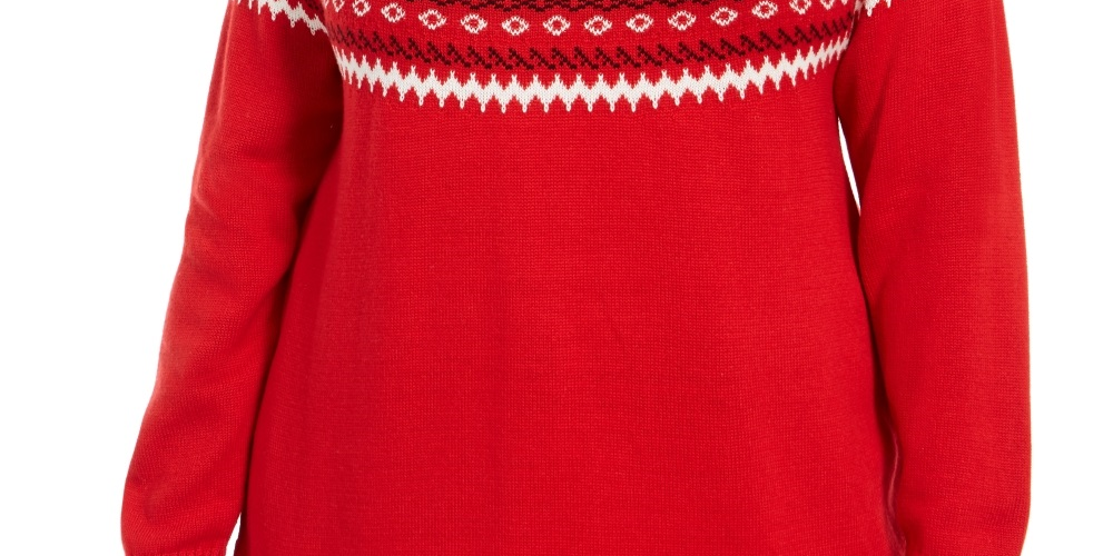 Suéter feminino Charter Club Plus Fair Isle estampado vermelho tamanho 0X