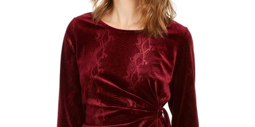 Blusa de veludo com estampa de pele de cobra e amarração lateral Alfani feminina, tamanho XX-G