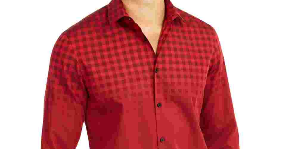 Camisa social masculina Alfani com gola ombré e ajuste clássico, vermelha, tamanho XX-G