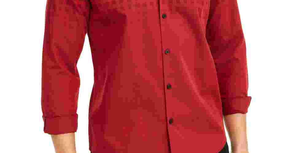 Camisa social masculina Alfani com gola ombré e ajuste clássico, vermelha, tamanho XX-G