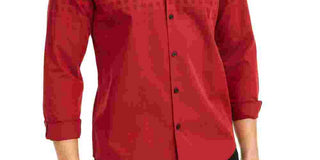 Camisa social masculina Alfani com gola ombré e ajuste clássico, vermelha, tamanho XX-G