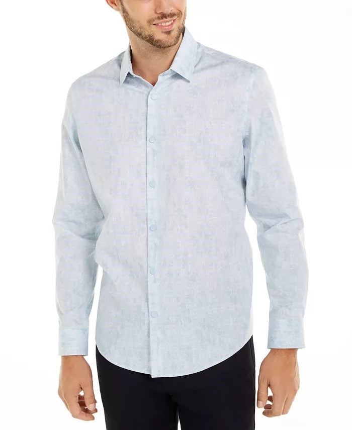 Camisa xadrez abstrata Alfani masculina, corte clássico, azul marinho, tamanho XX-G
