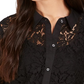 Blusa feminina Charter Club com botões e renda, preta, tamanho pequeno