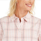 Camisa xadrez feminina Charter Club de algodão, rosa, tamanho XS