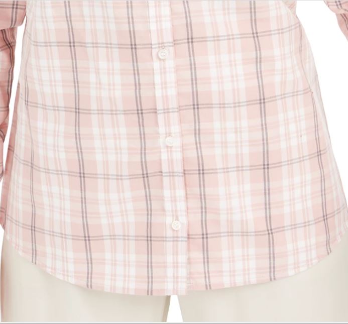 Camisa xadrez feminina Charter Club de algodão, rosa, tamanho XS