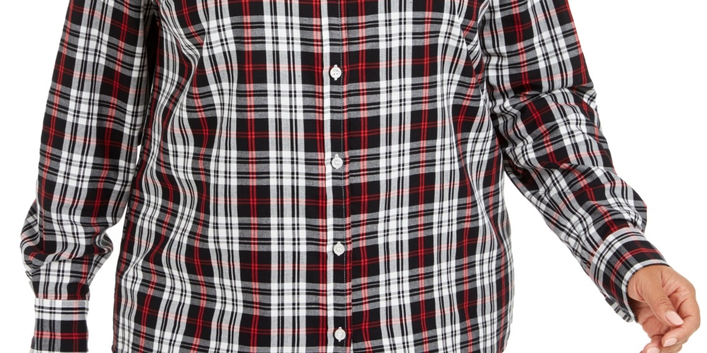 Camisa xadrez de algodão Ilanna Plus Size feminina Charter Club, preta, tamanho 1X