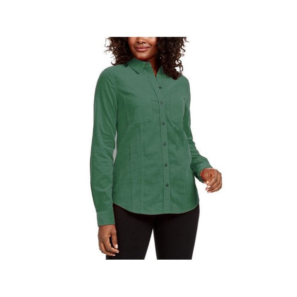 Camisa feminina de veludo cotelê sólida Charter Club, verde, tamanho X-S