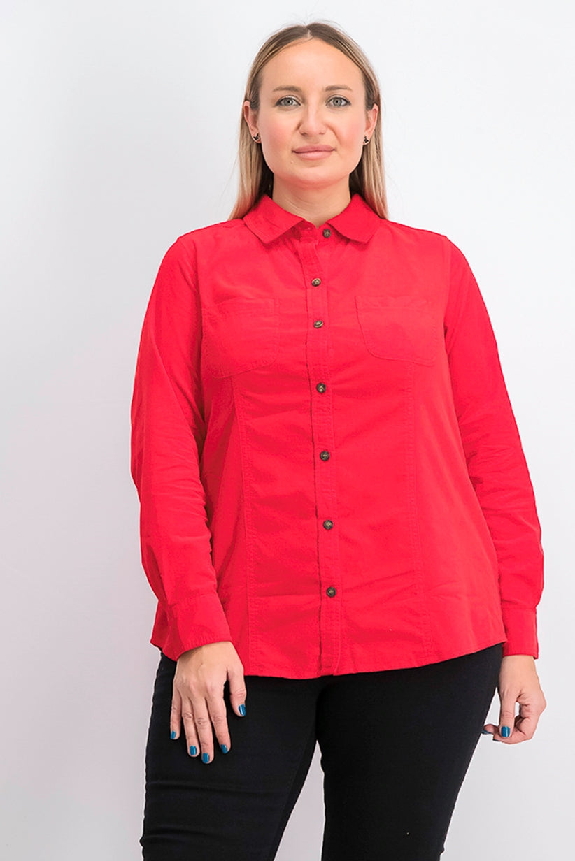 Camisa feminina de veludo cotelê de algodão Charter Club, vermelha, tamanho 2X