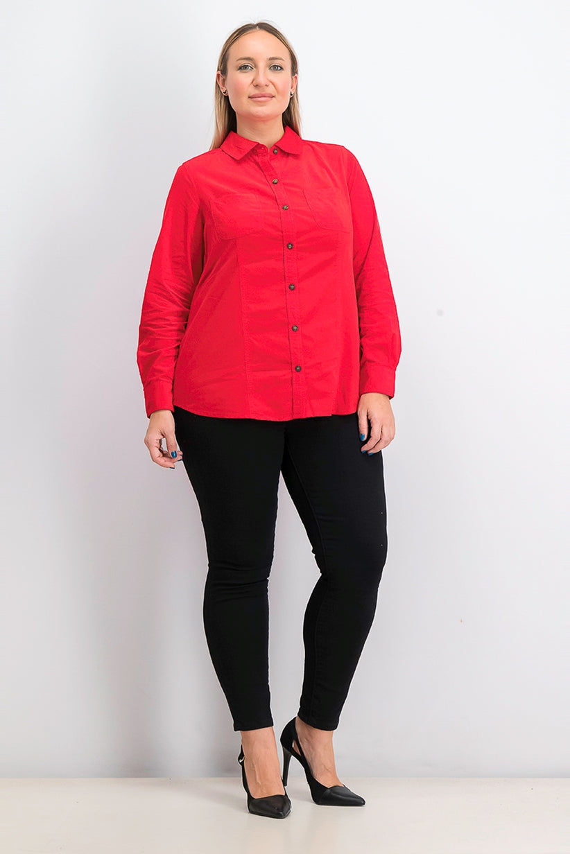 Camisa feminina de veludo cotelê de algodão Charter Club, vermelha, tamanho 2X