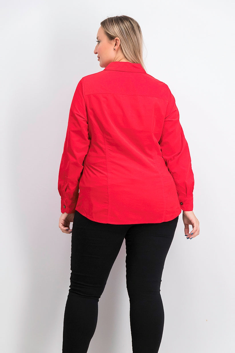 Camisa feminina de veludo cotelê de algodão Charter Club, vermelha, tamanho 2X