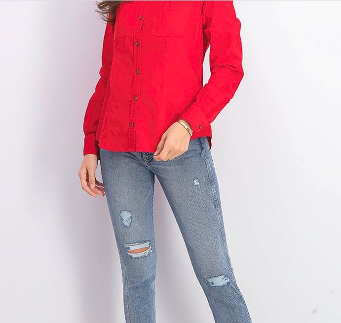 Camisa feminina de veludo cotelê de algodão plus size Charter Club vermelha tamanho 3X