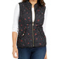 Colete acolchoado feminino com estampa floral Charter Club, preto, tamanho extra pequeno