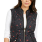 Colete acolchoado feminino com estampa floral Charter Club, preto, tamanho extra pequeno