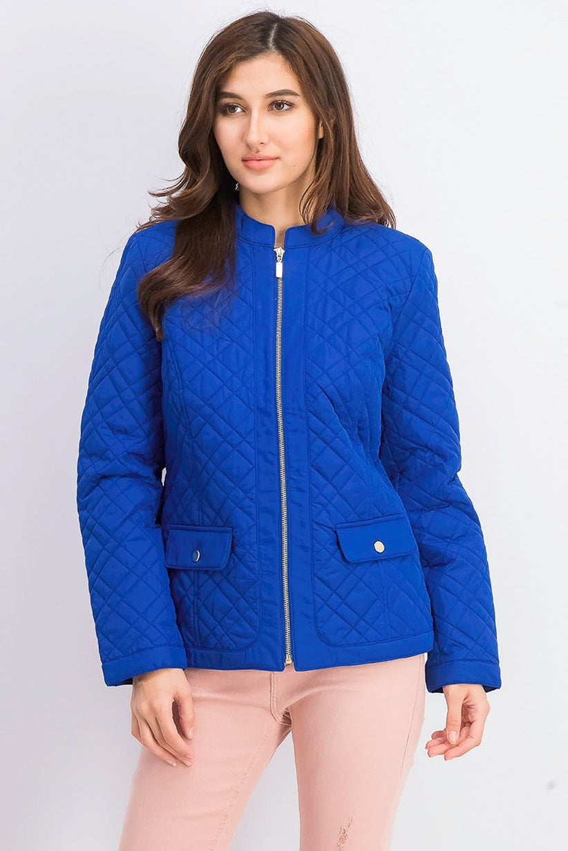 Jaqueta feminina acolchoada com gola mandarim Charter Club, azul, tamanho XX-G