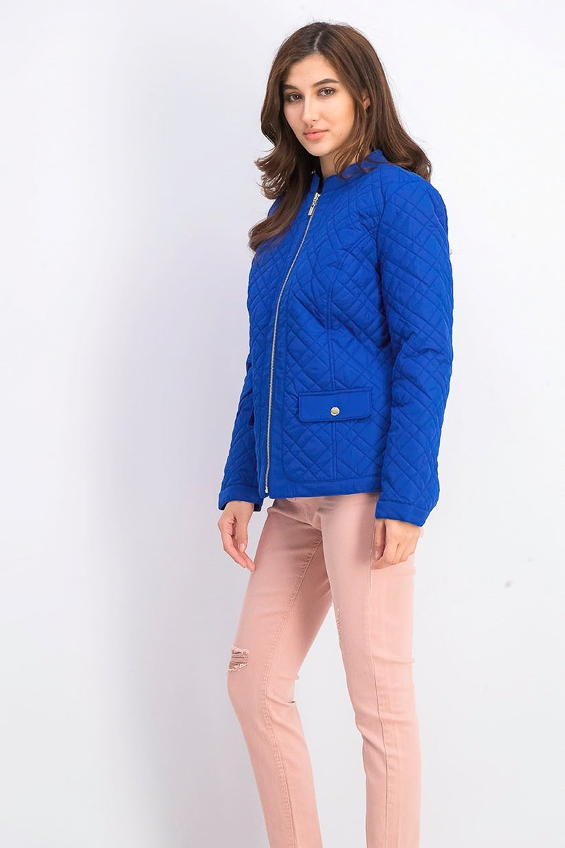 Jaqueta feminina acolchoada com gola mandarim Charter Club, azul, tamanho XX-G