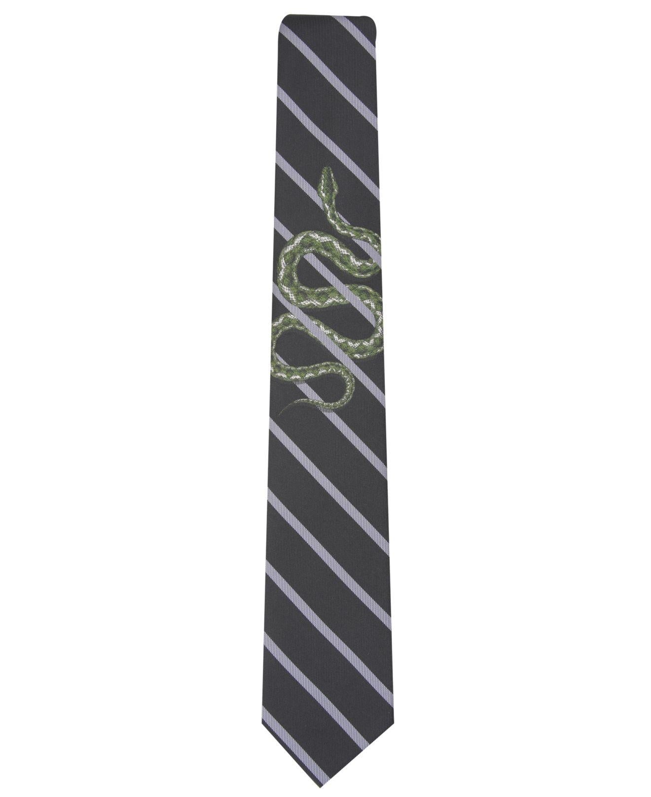 Gravata skinny listrada e elástica de cobra INC International Concepts masculina, tamanho regular, azul-marinho