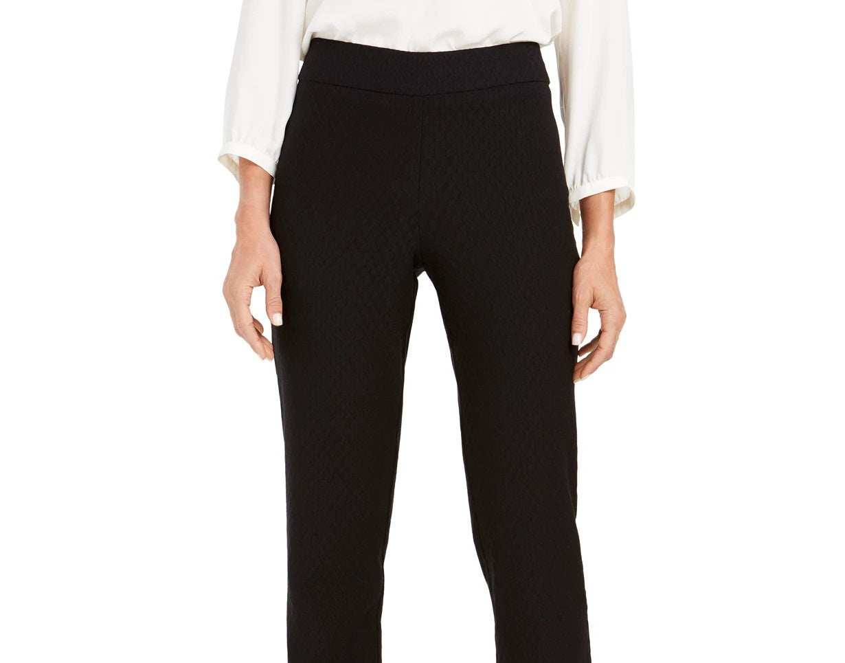 Calça reta com estampa jacquard da coleção feminina JM, preta, tamanho extra pequeno