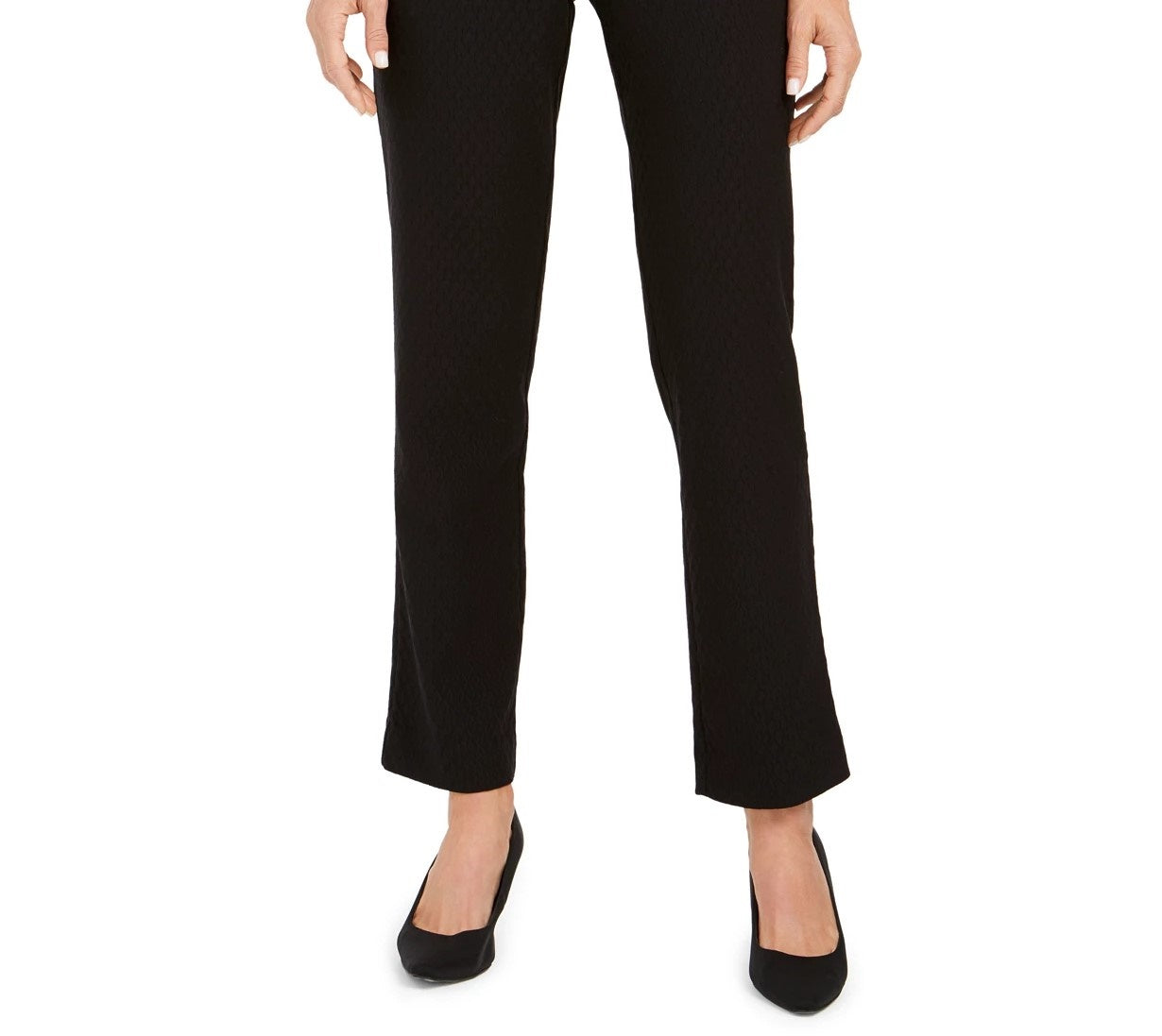 Calça reta com estampa jacquard da coleção feminina JM, preta, tamanho extra pequeno